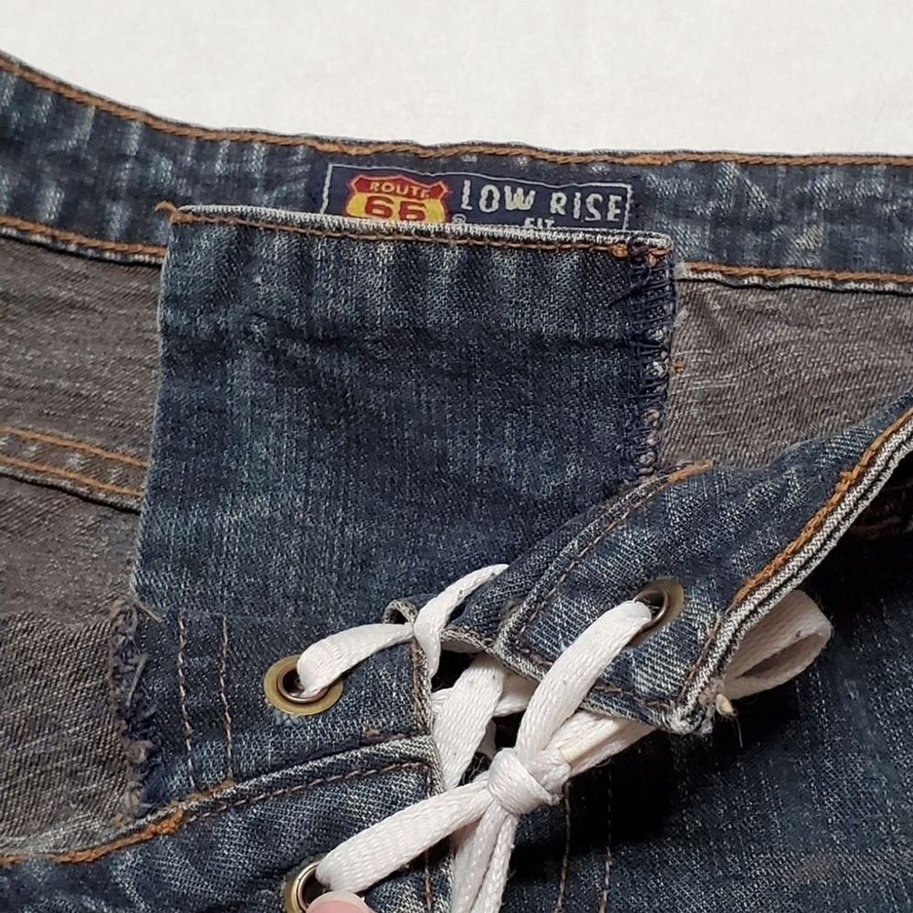 RARE Vintage Route 66 Lace-up Waist Western Dark Wash Low Rise Flare Jeans 14 - Picture 10 of 10
